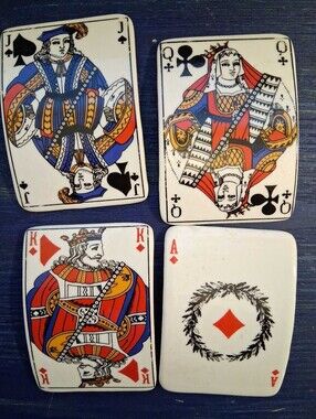 Set of 4 Ceramic Playing Cards - Fun Conversation Piece for Display